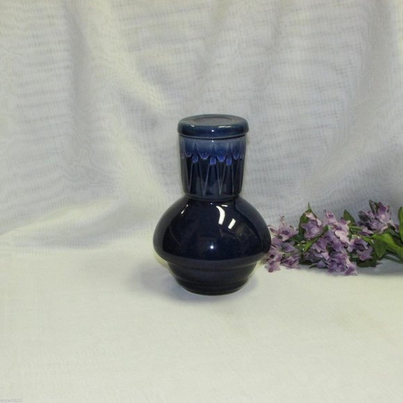 Vintage Water Carafe Small Blue Art Pottery Decanter Bottle HORIZON JAPAN Retro - Picture 5 of 5